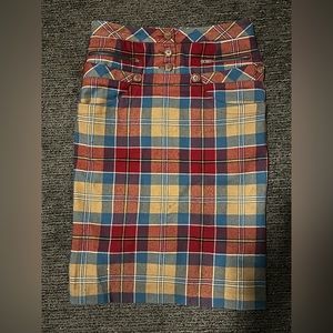 L.A.M.B Wool Plaid Skirt Women's SZ 6 Gwen Stefani Pencil Skirt Back Ruffle Y2K